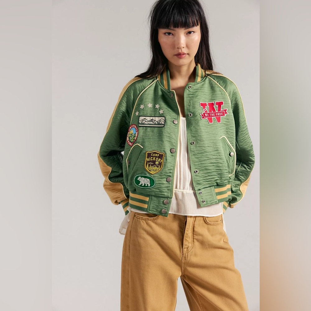 $298! FP We The Free Star Power Souvenir Jacket Vintage Green Combo CSmall NWOT - Picture 3 of 6